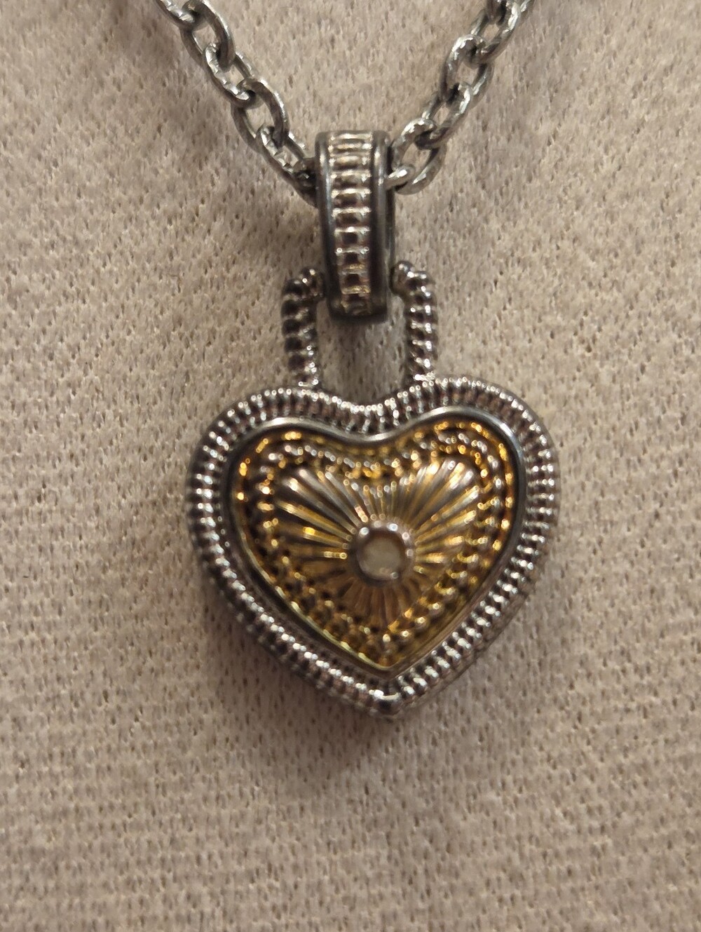 Two-Tone Heart Locket Necklace in Gold and Silver